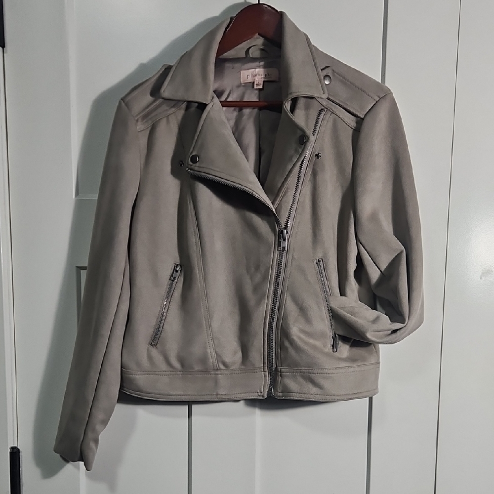 Philosophy Soft Moto Jacket Taupe Faux Suede Women’s Large